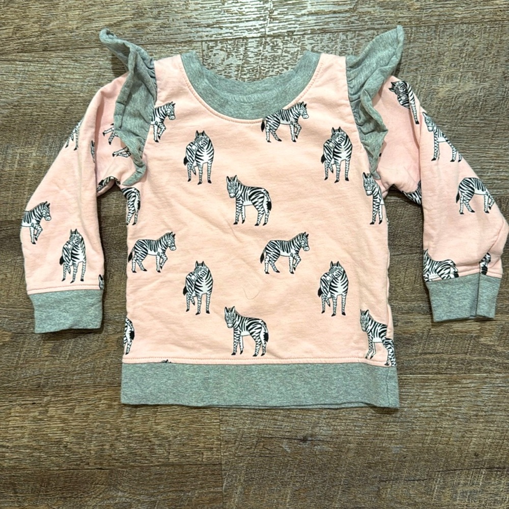 Monica + Andy 100% Organic Cotton Double Ruffle Sweatshirt in Pink Zebra Print
